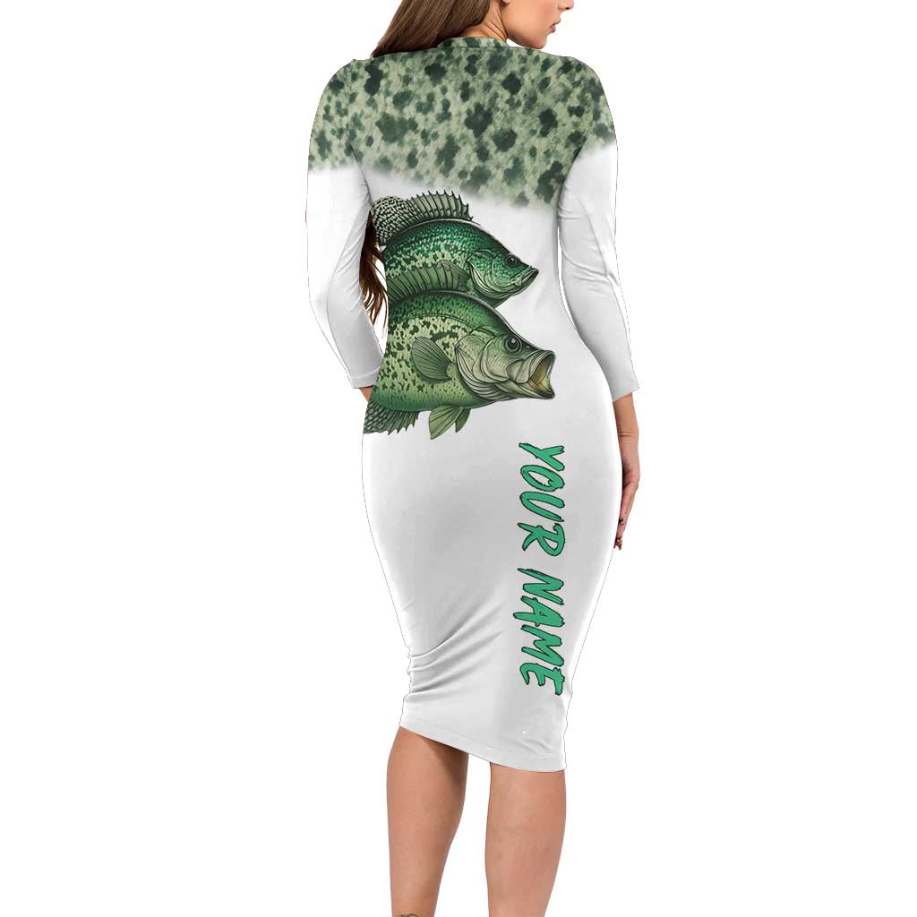 Crappie Tournament Fishing Customize Name Long Sleeve Bodycon Dress Camo Fade and Custom Name Design - Wonder Print Shop