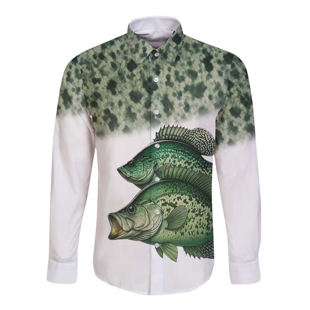 Crappie Tournament Fishing Customize Name Long Sleeve Button Shirt Camo Fade and Custom Name Design - Wonder Print Shop
