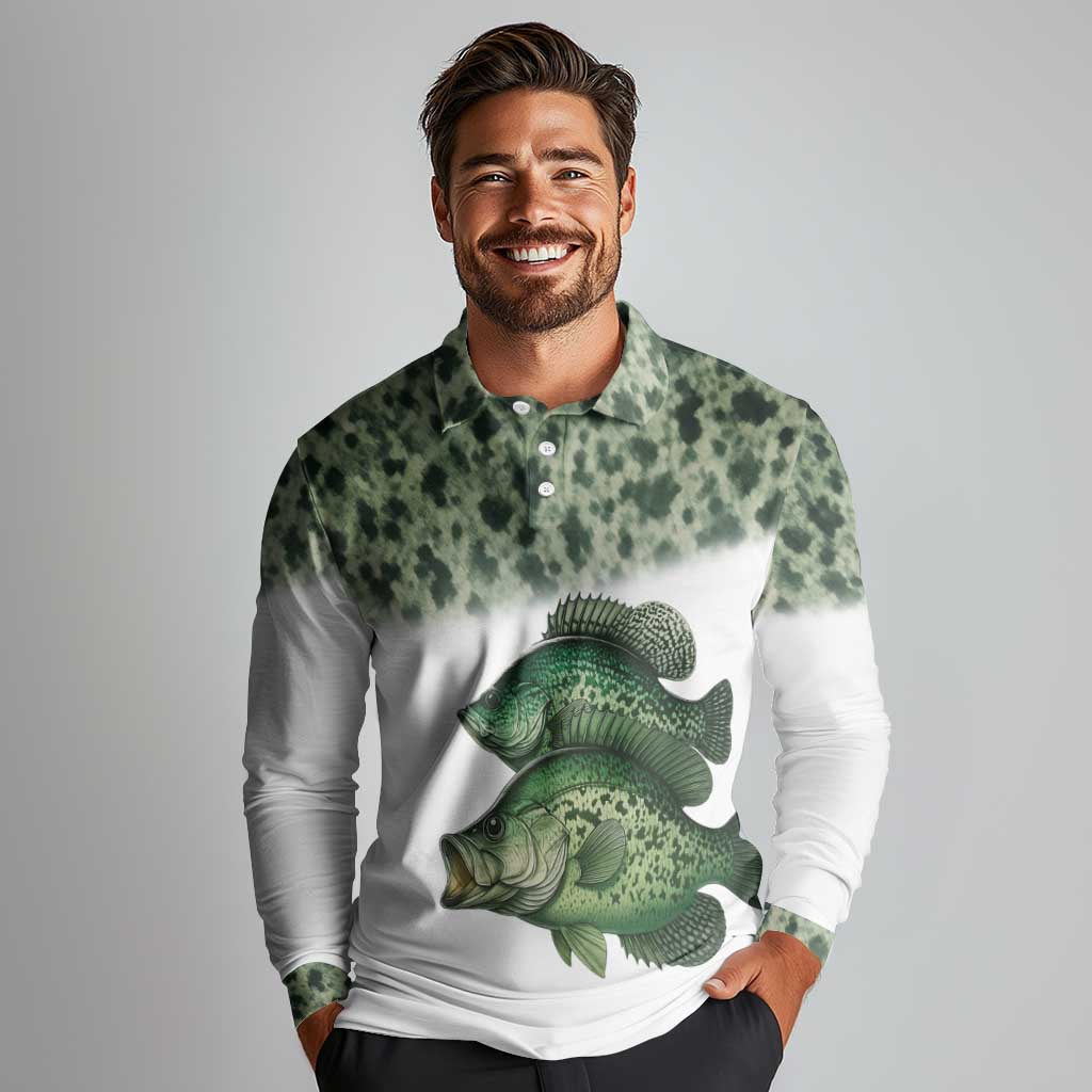 Crappie Tournament Fishing Customize Name Long Sleeve Polo Shirt Camo Fade and Custom Name Design - Wonder Print Shop