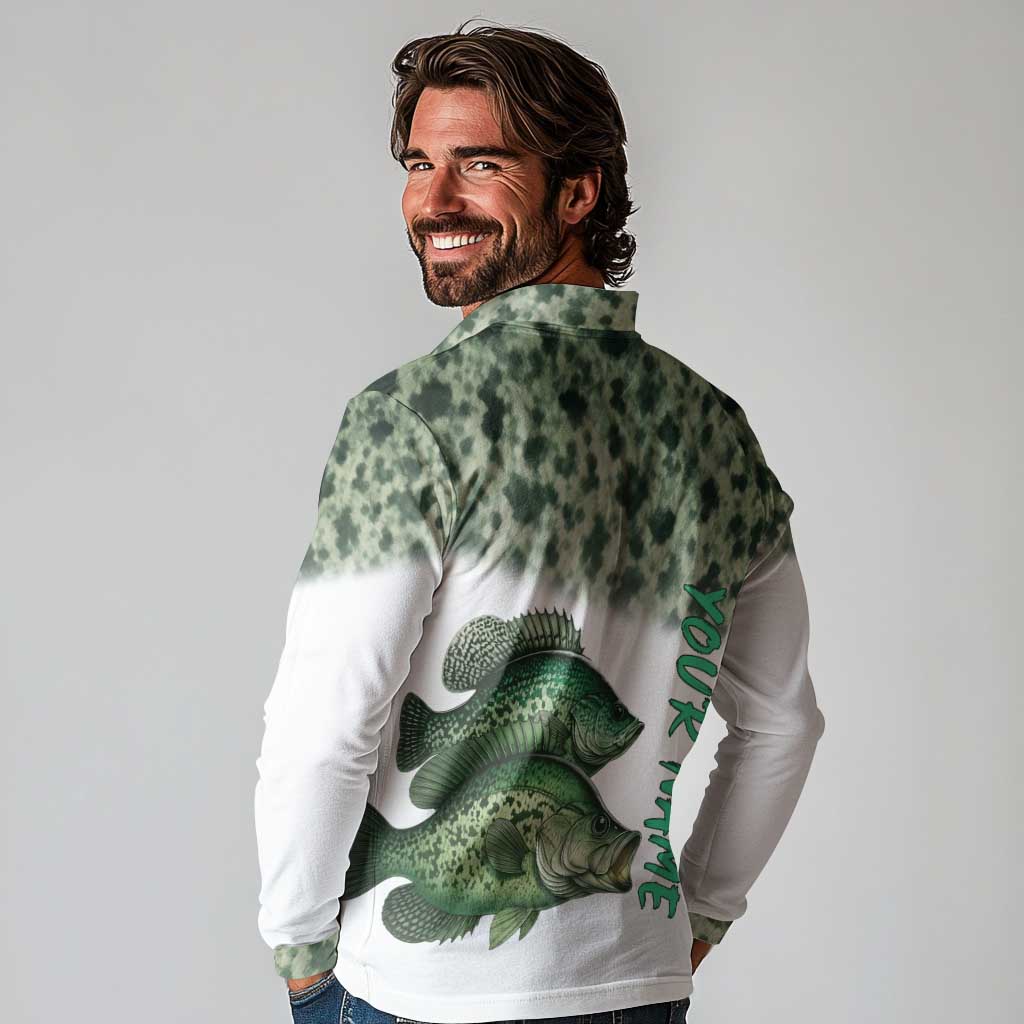 Crappie Tournament Fishing Customize Name Long Sleeve Polo Shirt Camo Fade and Custom Name Design - Wonder Print Shop