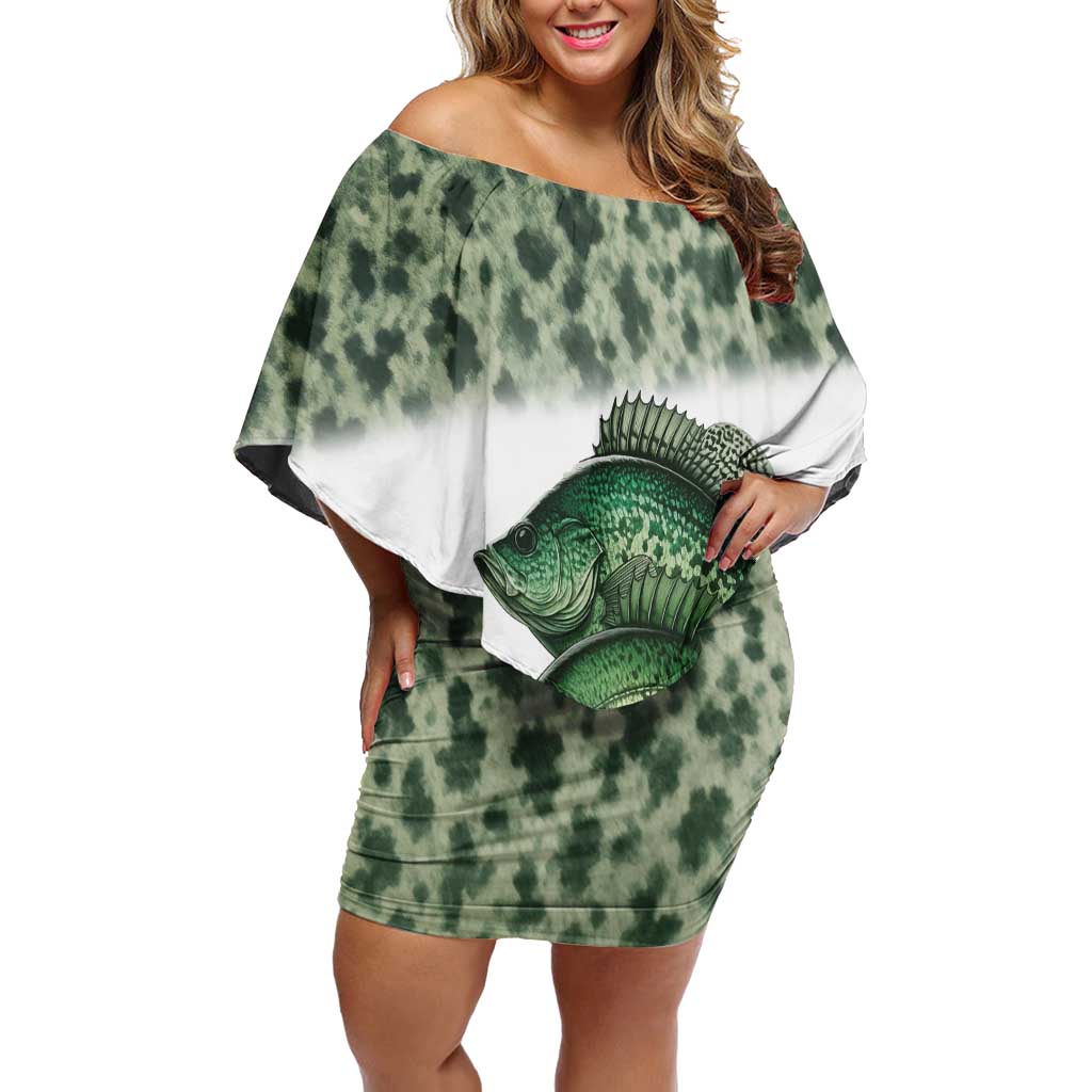 Crappie Tournament Fishing Customize Name Off Shoulder Short Dress Camo Fade and Custom Name Design - Wonder Print Shop