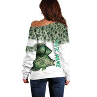 Crappie Tournament Fishing Customize Name Off Shoulder Sweater Camo Fade and Custom Name Design - Wonder Print Shop