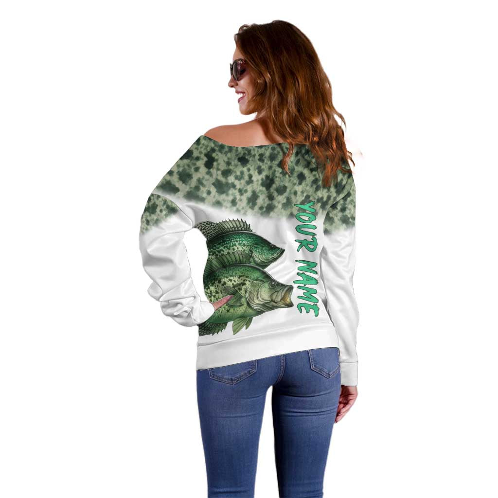 Crappie Tournament Fishing Customize Name Off Shoulder Sweater Camo Fade and Custom Name Design - Wonder Print Shop