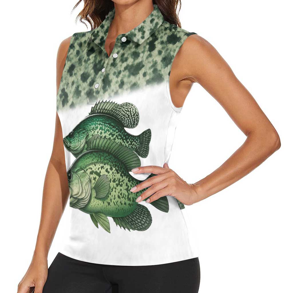 Crappie Tournament Fishing Customize Name Women Sleeveless Polo Shirt Camo Fade and Custom Name Design - Wonder Print Shop
