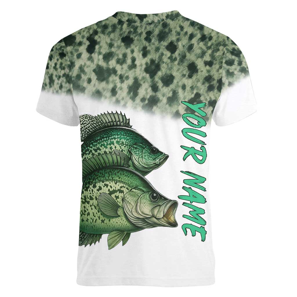 Crappie Tournament Fishing Customize Name Women V-Neck T-Shirt Camo Fade and Custom Name Design - Wonder Print Shop