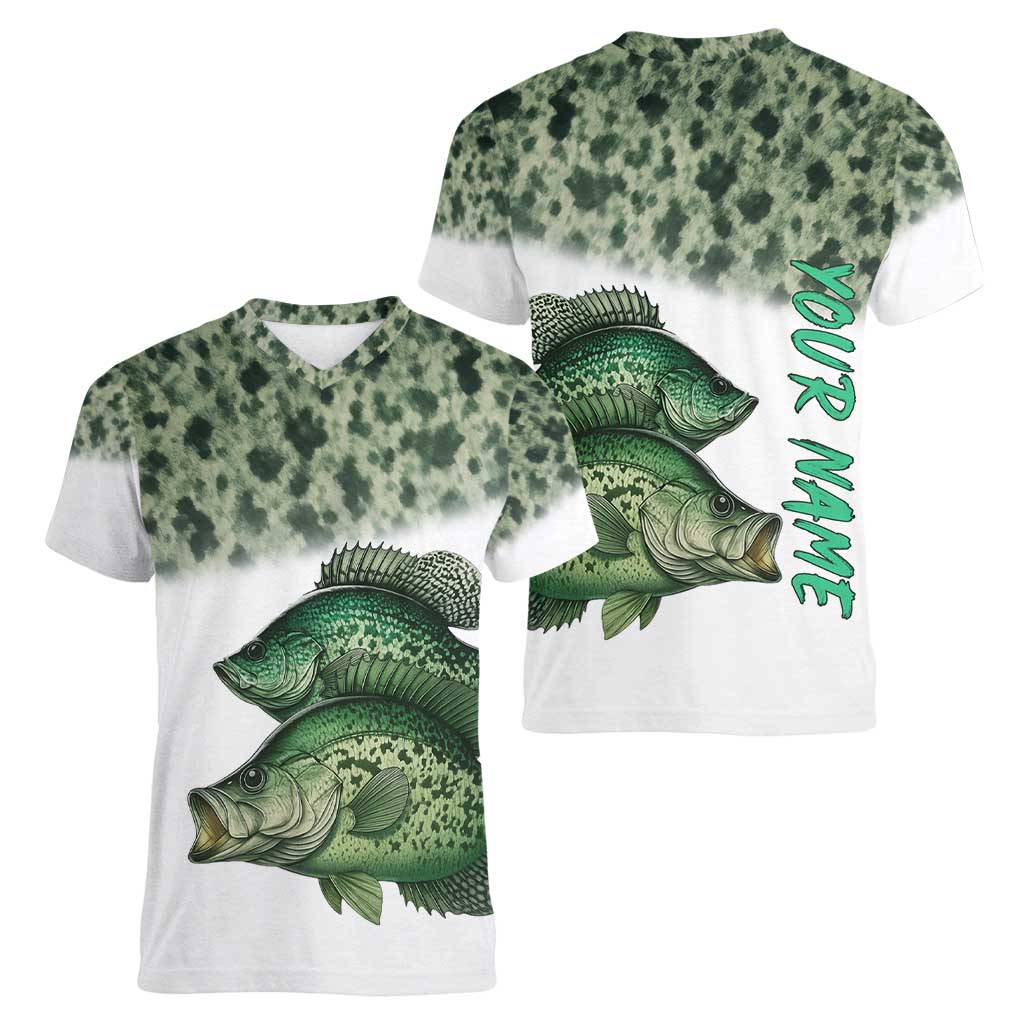 Crappie Tournament Fishing Customize Name Women V-Neck T-Shirt Camo Fade and Custom Name Design - Wonder Print Shop