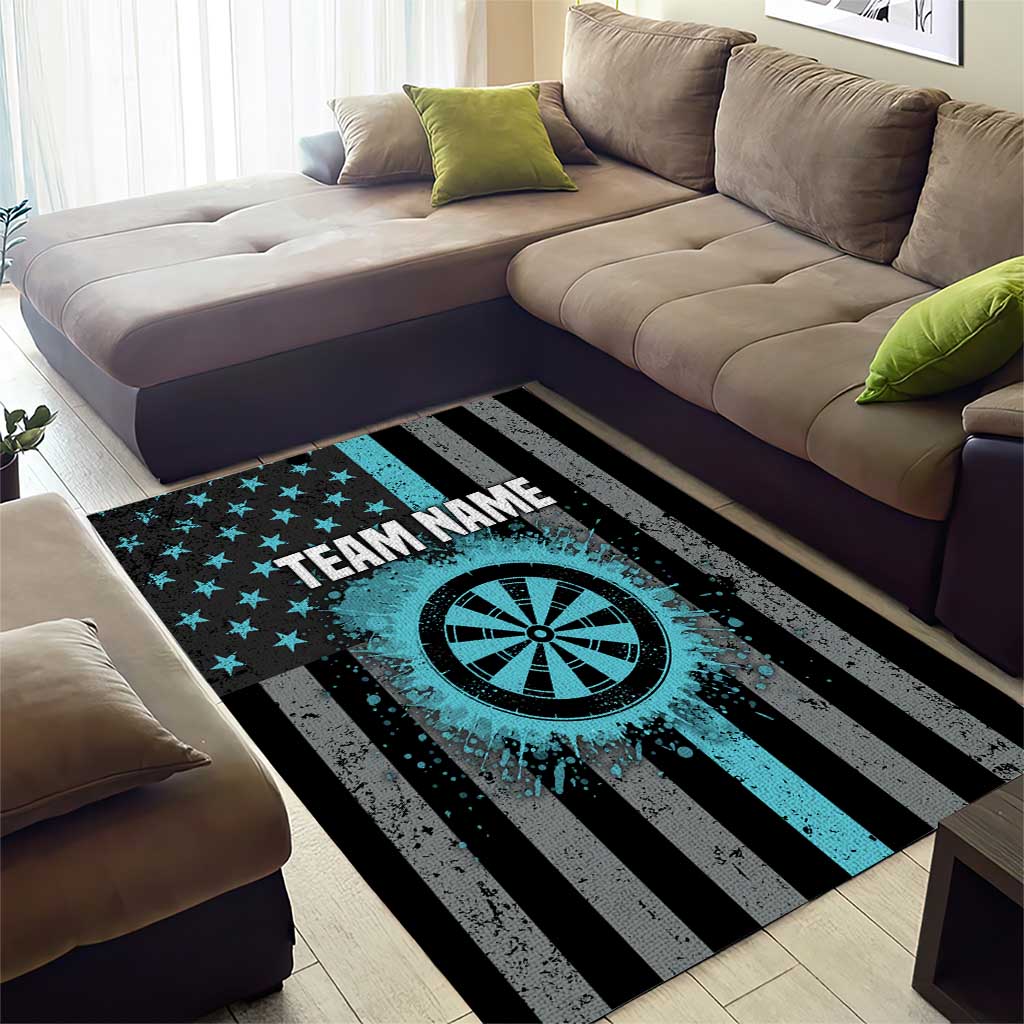 Custom Turquoise US Patriotic Darts Area Rug Blue American Flag Pattern - Grunge Paint Splatter - Wonder Print Shop