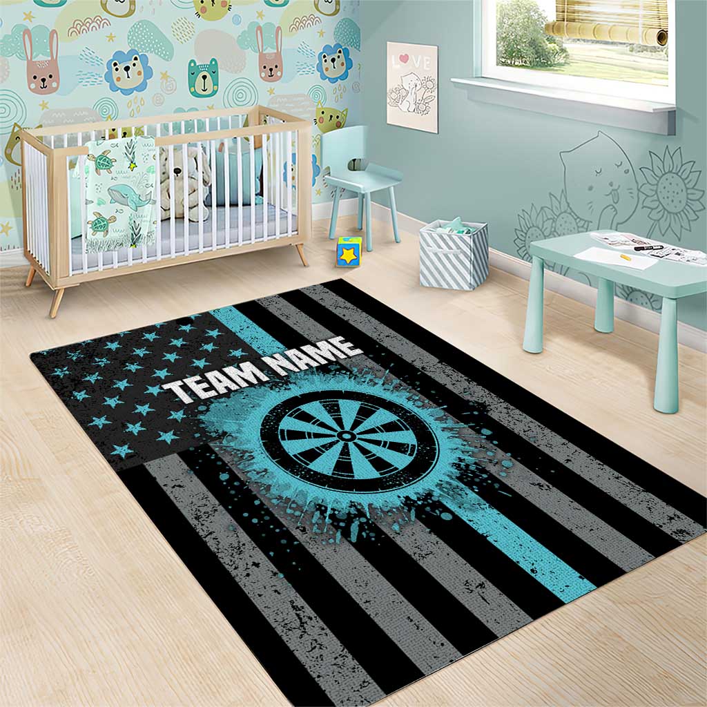 Custom Turquoise US Patriotic Darts Area Rug Blue American Flag Pattern - Grunge Paint Splatter - Wonder Print Shop