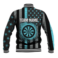Custom Turquoise US Patriotic Darts Baseball Jacket Blue American Flag Pattern - Grunge Paint Splatter - Wonder Print Shop