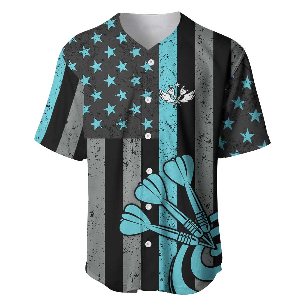Custom Turquoise US Patriotic Darts Baseball Jersey Blue American Flag Pattern - Grunge Paint Splatter - Wonder Print Shop