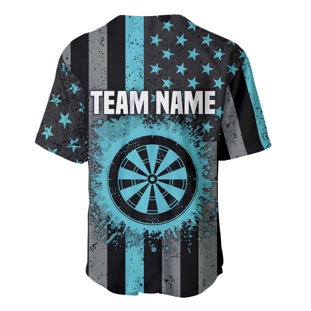 Custom Turquoise US Patriotic Darts Baseball Jersey Blue American Flag Pattern - Grunge Paint Splatter - Wonder Print Shop