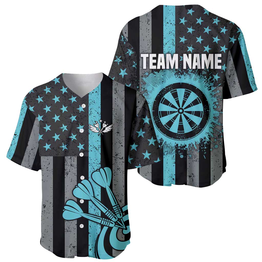Custom Turquoise US Patriotic Darts Baseball Jersey Blue American Flag Pattern - Grunge Paint Splatter - Wonder Print Shop