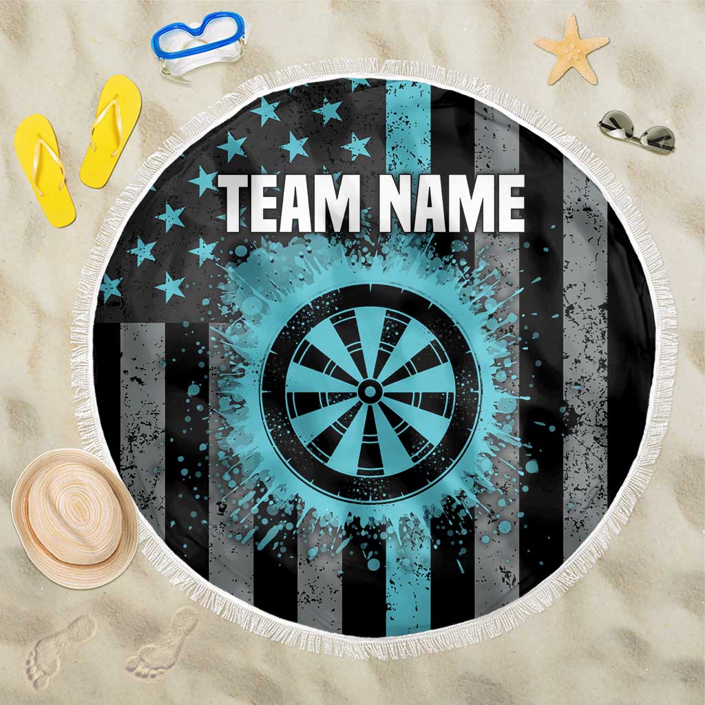 Custom Turquoise US Patriotic Darts Beach Blanket Blue American Flag Pattern - Grunge Paint Splatter - Wonder Print Shop