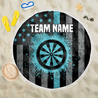 Custom Turquoise US Patriotic Darts Beach Blanket Blue American Flag Pattern - Grunge Paint Splatter - Wonder Print Shop