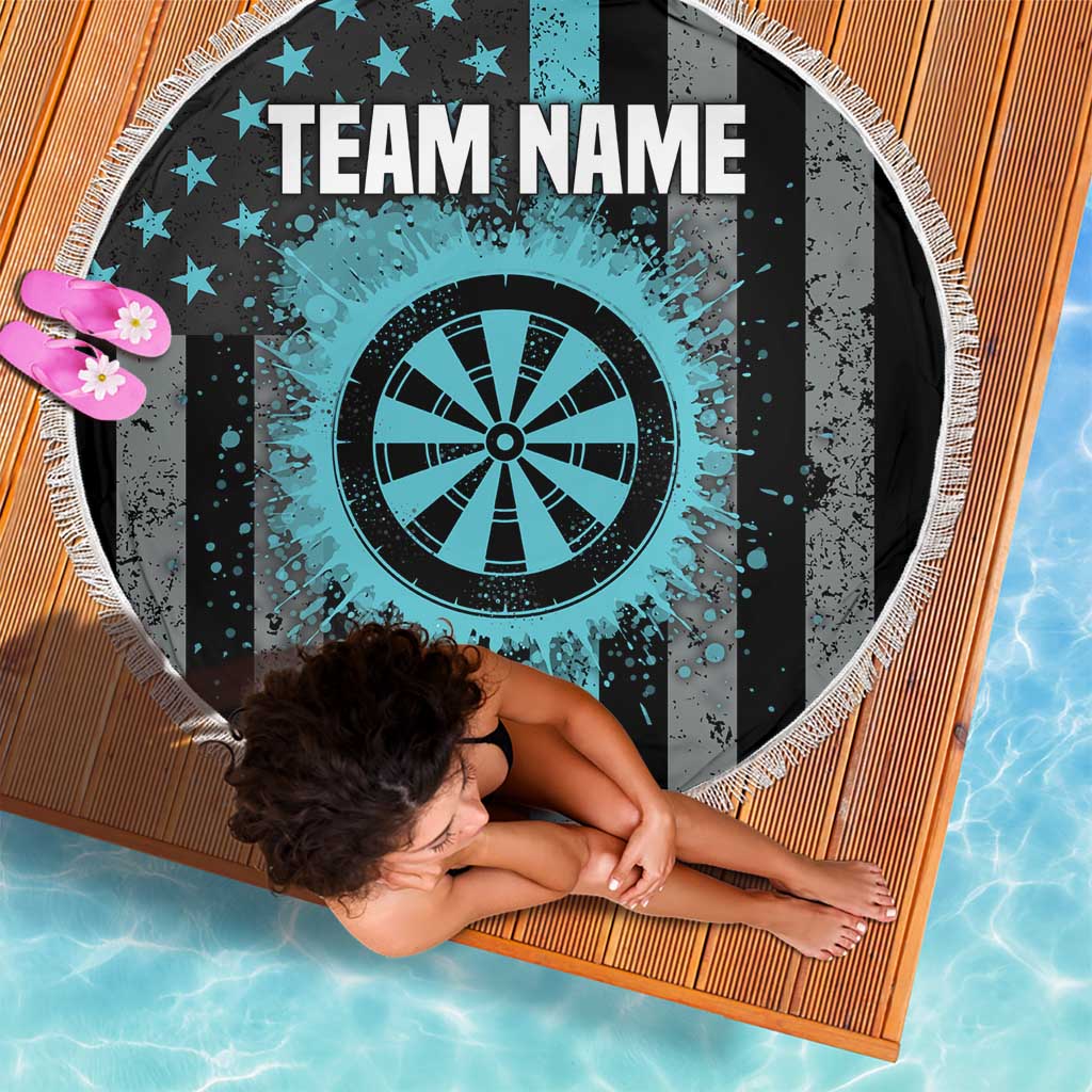 Custom Turquoise US Patriotic Darts Beach Blanket Blue American Flag Pattern - Grunge Paint Splatter - Wonder Print Shop