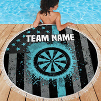 Custom Turquoise US Patriotic Darts Beach Blanket Blue American Flag Pattern - Grunge Paint Splatter - Wonder Print Shop