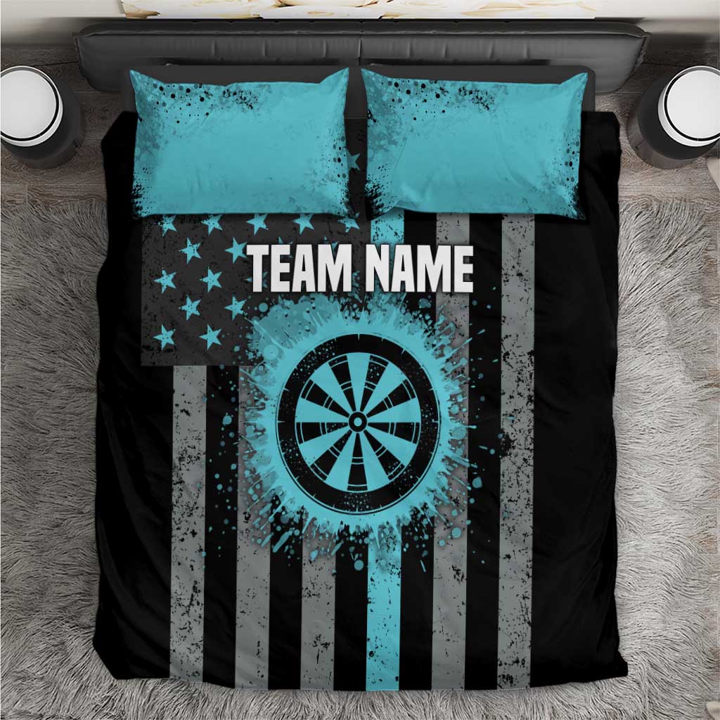 Custom Turquoise US Patriotic Darts Bedding Set Blue American Flag Pattern - Grunge Paint Splatter - Wonder Print Shop