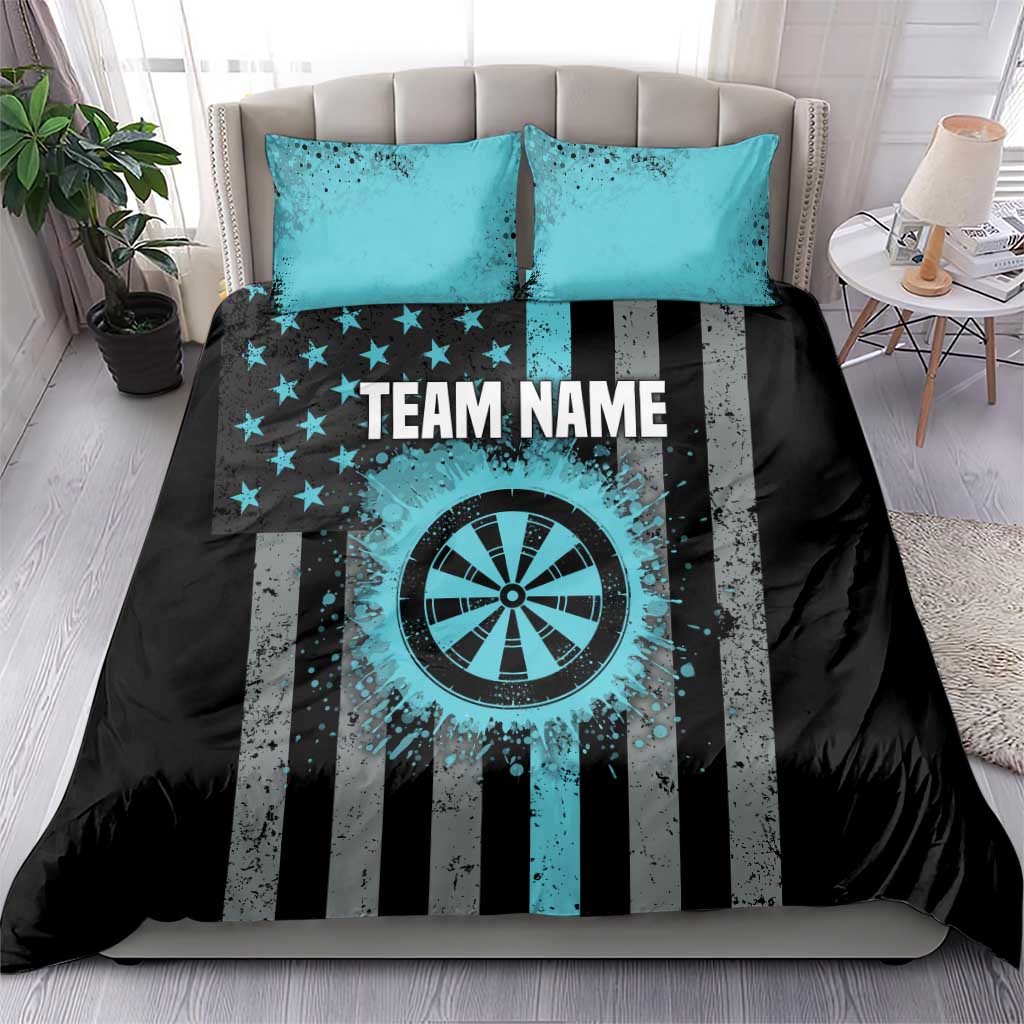Custom Turquoise US Patriotic Darts Bedding Set Blue American Flag Pattern - Grunge Paint Splatter - Wonder Print Shop