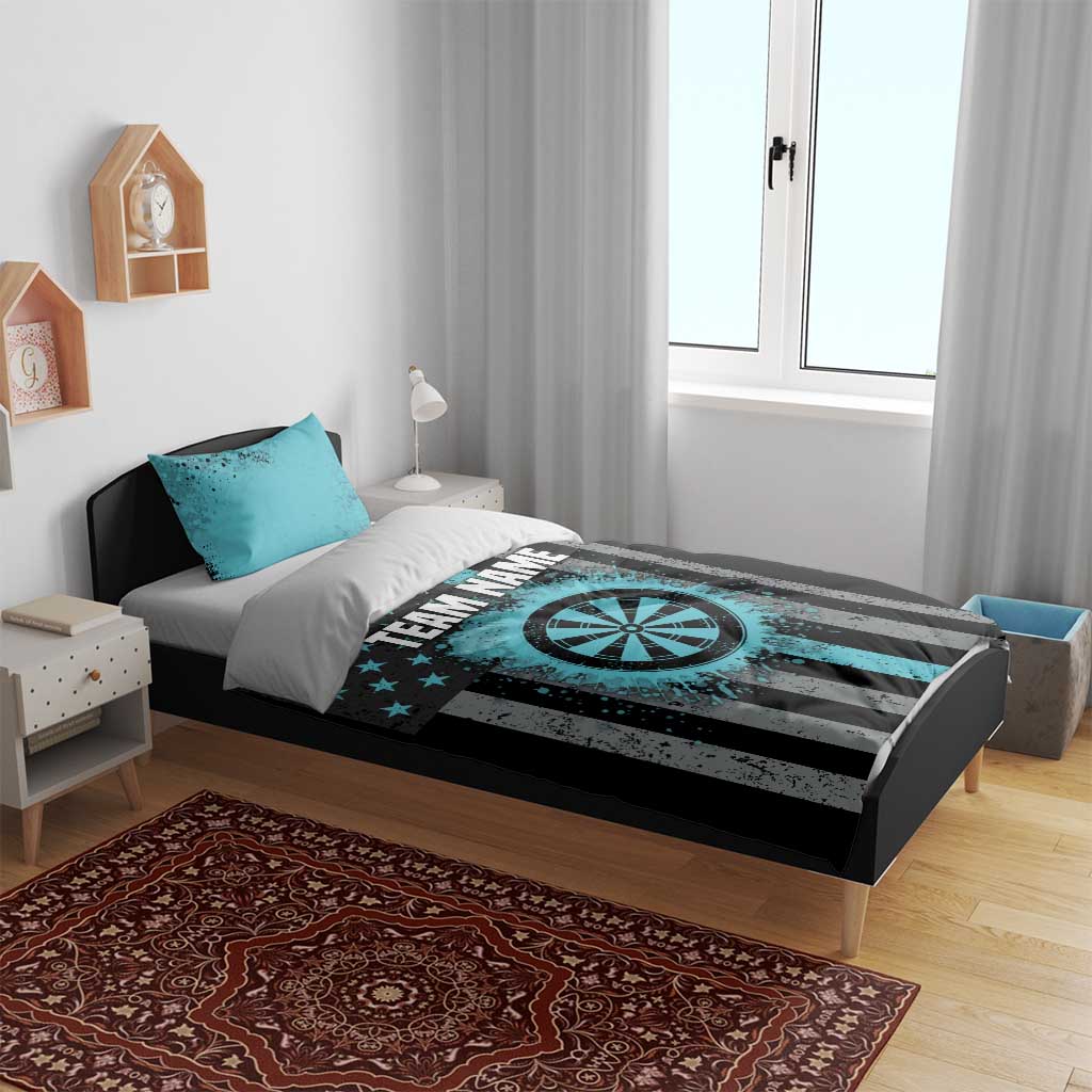 Custom Turquoise US Patriotic Darts Bedding Set Blue American Flag Pattern - Grunge Paint Splatter - Wonder Print Shop