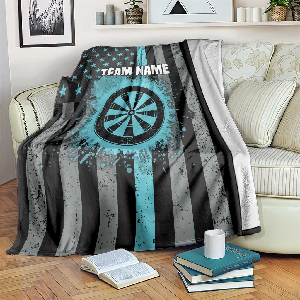 Custom Turquoise US Patriotic Darts Blanket Blue American Flag Pattern - Grunge Paint Splatter - Wonder Print Shop
