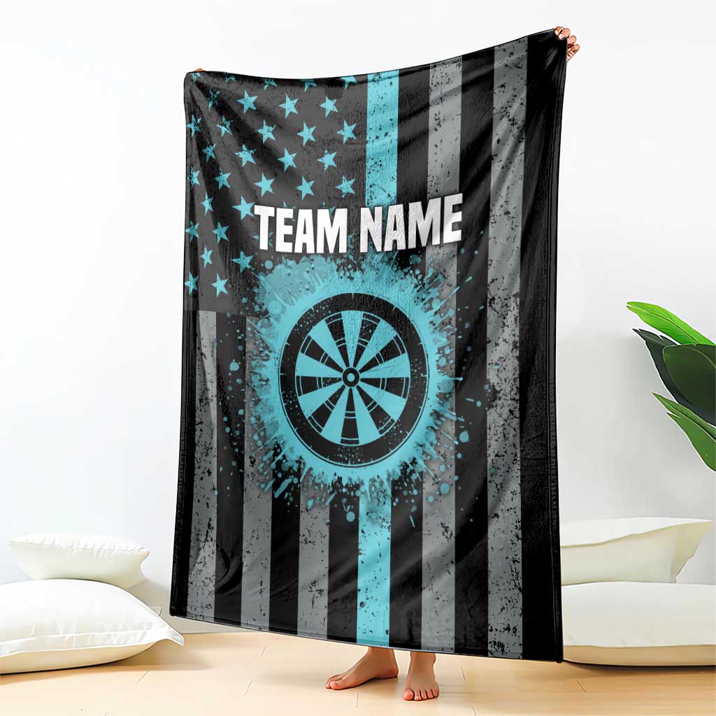 Custom Turquoise US Patriotic Darts Blanket Blue American Flag Pattern - Grunge Paint Splatter - Wonder Print Shop