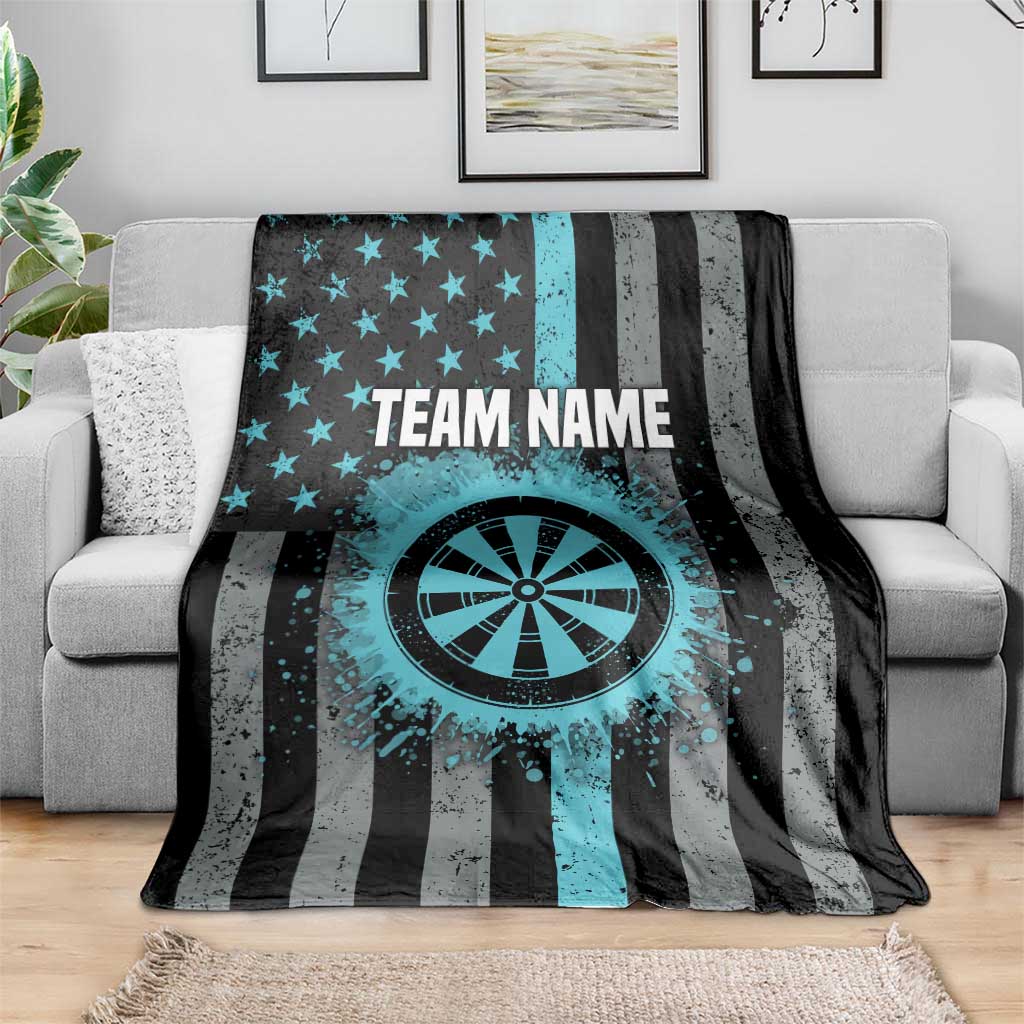 Custom Turquoise US Patriotic Darts Blanket Blue American Flag Pattern - Grunge Paint Splatter - Wonder Print Shop