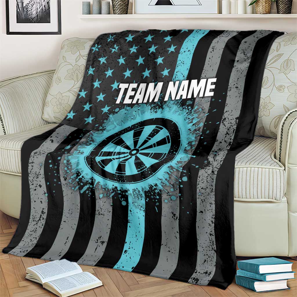 Custom Turquoise US Patriotic Darts Blanket Blue American Flag Pattern - Grunge Paint Splatter - Wonder Print Shop
