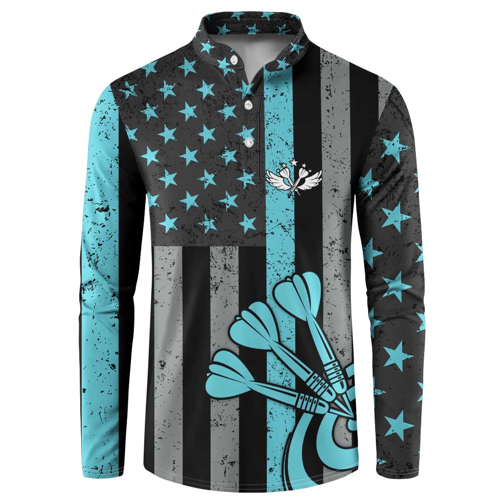 Custom Turquoise US Patriotic Darts Button Sweatshirt Blue American Flag Pattern - Grunge Paint Splatter - Wonder Print Shop