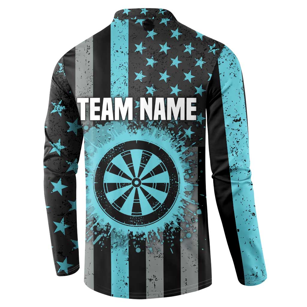 Custom Turquoise US Patriotic Darts Button Sweatshirt Blue American Flag Pattern - Grunge Paint Splatter - Wonder Print Shop