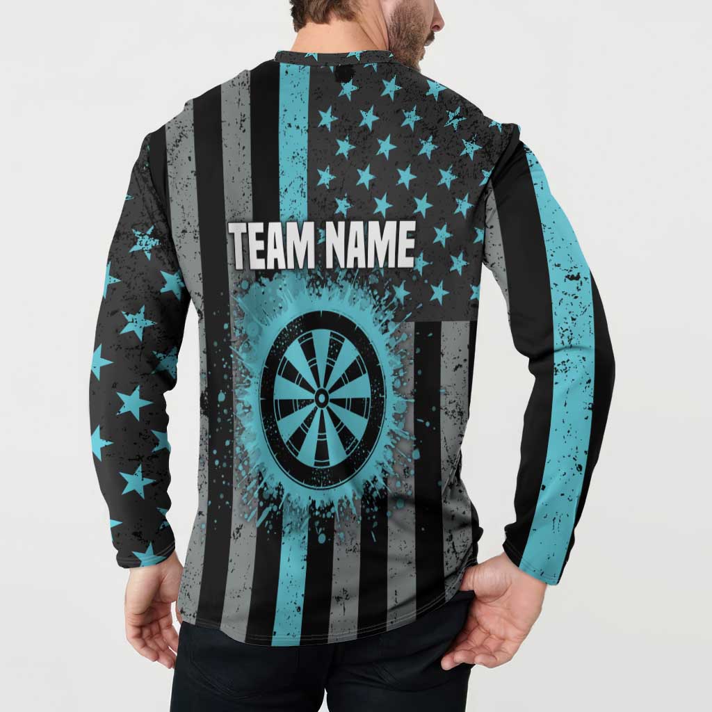Custom Turquoise US Patriotic Darts Button Sweatshirt Blue American Flag Pattern - Grunge Paint Splatter - Wonder Print Shop