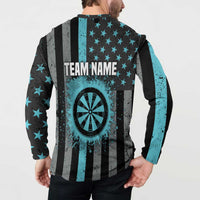 Custom Turquoise US Patriotic Darts Button Sweatshirt Blue American Flag Pattern - Grunge Paint Splatter - Wonder Print Shop