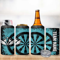 Custom Turquoise US Patriotic Darts 4 in 1 Can Cooler Tumbler Blue American Flag Pattern - Grunge Paint Splatter - Wonder Print Shop