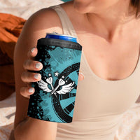 Custom Turquoise US Patriotic Darts 4 in 1 Can Cooler Tumbler Blue American Flag Pattern - Grunge Paint Splatter - Wonder Print Shop