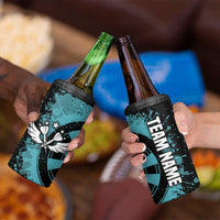 Custom Turquoise US Patriotic Darts 4 in 1 Can Cooler Tumbler Blue American Flag Pattern - Grunge Paint Splatter - Wonder Print Shop