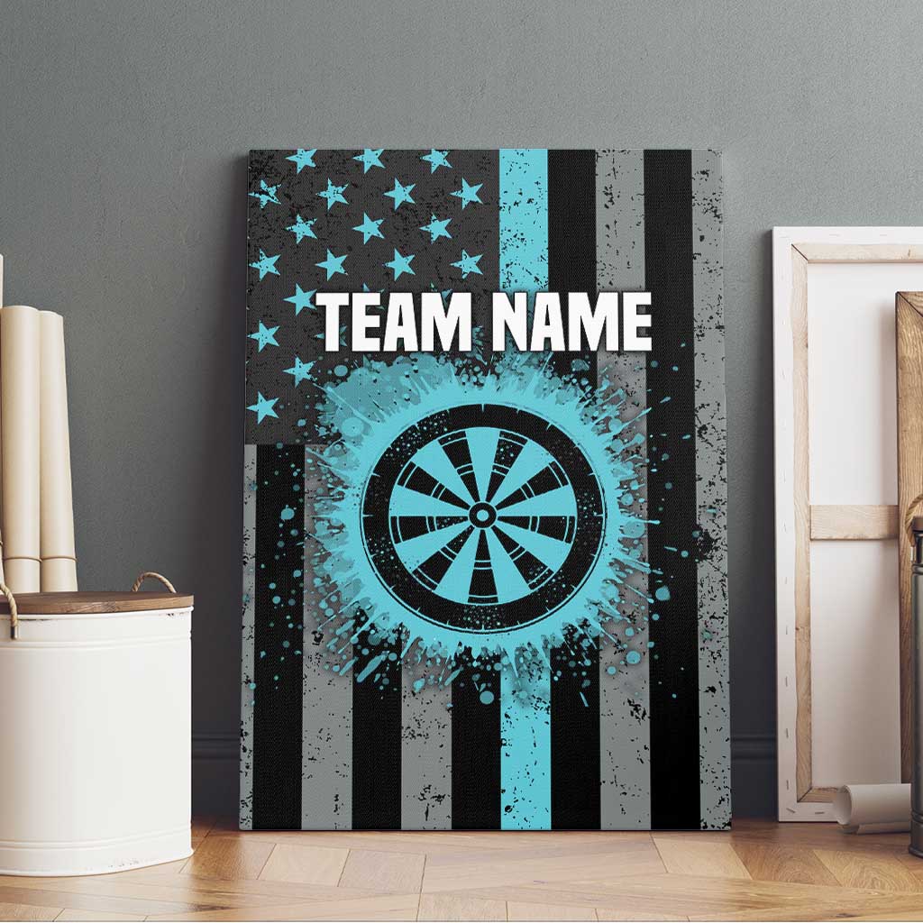 Custom Turquoise US Patriotic Darts Canvas Wall Art Blue American Flag Pattern - Grunge Paint Splatter - Wonder Print Shop