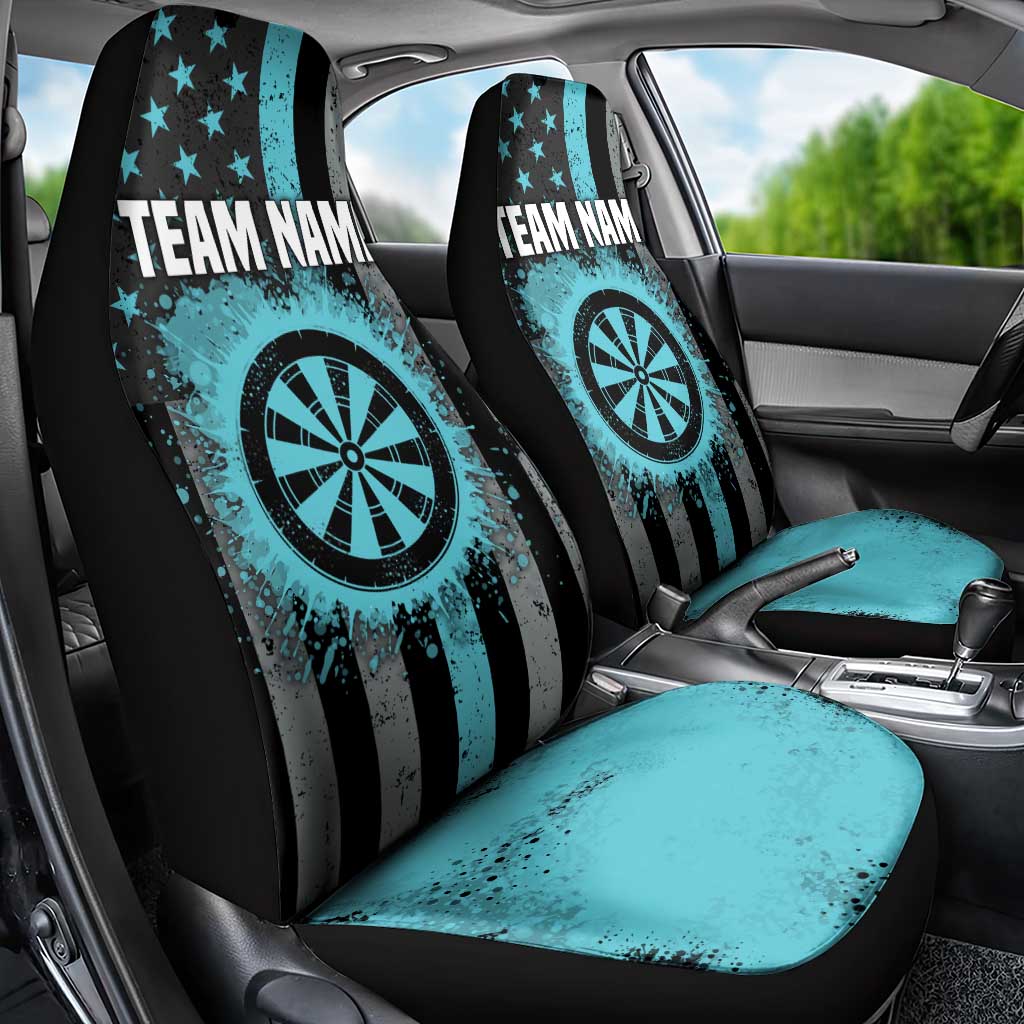 Custom Turquoise US Patriotic Darts Car Seat Cover Blue American Flag Pattern - Grunge Paint Splatter - Wonder Print Shop