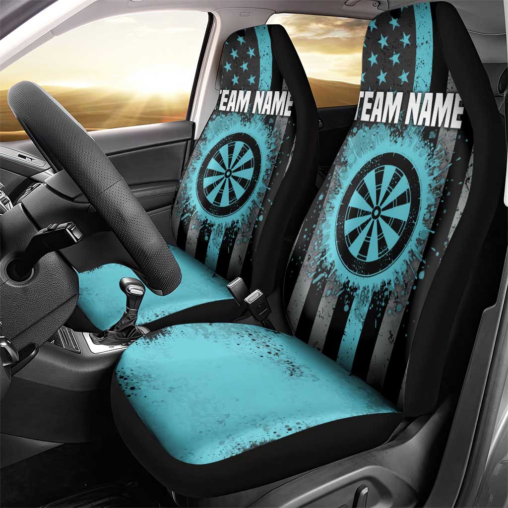 Custom Turquoise US Patriotic Darts Car Seat Cover Blue American Flag Pattern - Grunge Paint Splatter - Wonder Print Shop