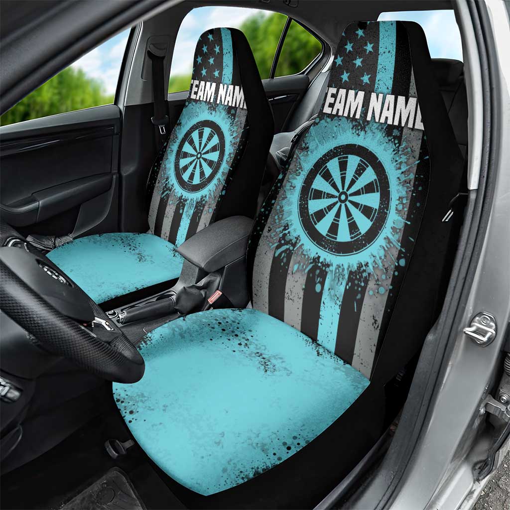 Custom Turquoise US Patriotic Darts Car Seat Cover Blue American Flag Pattern - Grunge Paint Splatter - Wonder Print Shop