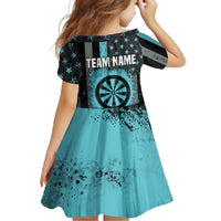 Custom Turquoise US Patriotic Darts Family Matching Long Sleeve Bodycon Dress and Hawaiian Shirt Blue American Flag Pattern - Grunge Paint Splatter - Wonder Print Shop