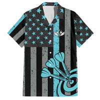Custom Turquoise US Patriotic Darts Family Matching Long Sleeve Bodycon Dress and Hawaiian Shirt Blue American Flag Pattern - Grunge Paint Splatter - Wonder Print Shop