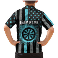 Custom Turquoise US Patriotic Darts Family Matching Mermaid Dress and Hawaiian Shirt Blue American Flag Pattern - Grunge Paint Splatter - Wonder Print Shop