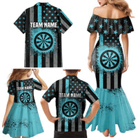Custom Turquoise US Patriotic Darts Family Matching Mermaid Dress and Hawaiian Shirt Blue American Flag Pattern - Grunge Paint Splatter - Wonder Print Shop
