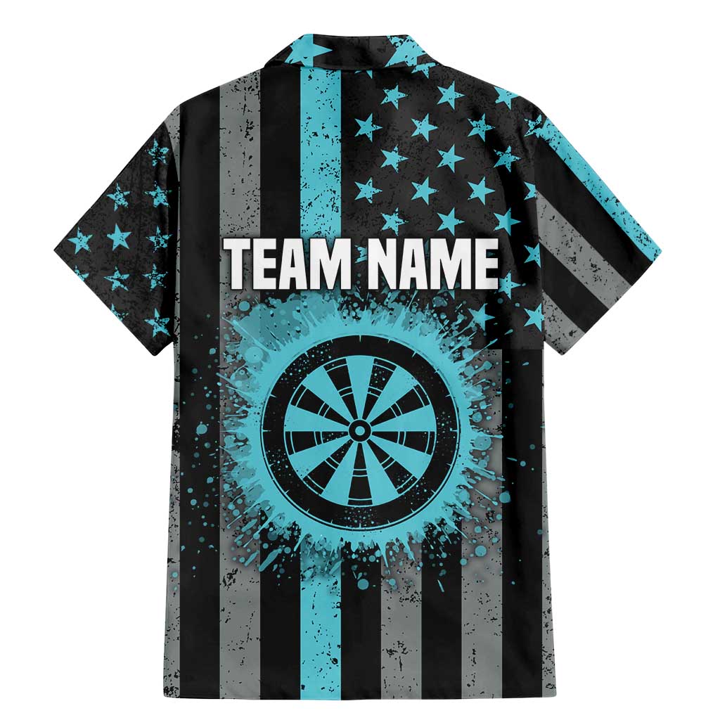 Custom Turquoise US Patriotic Darts Family Matching Mermaid Dress and Hawaiian Shirt Blue American Flag Pattern - Grunge Paint Splatter - Wonder Print Shop