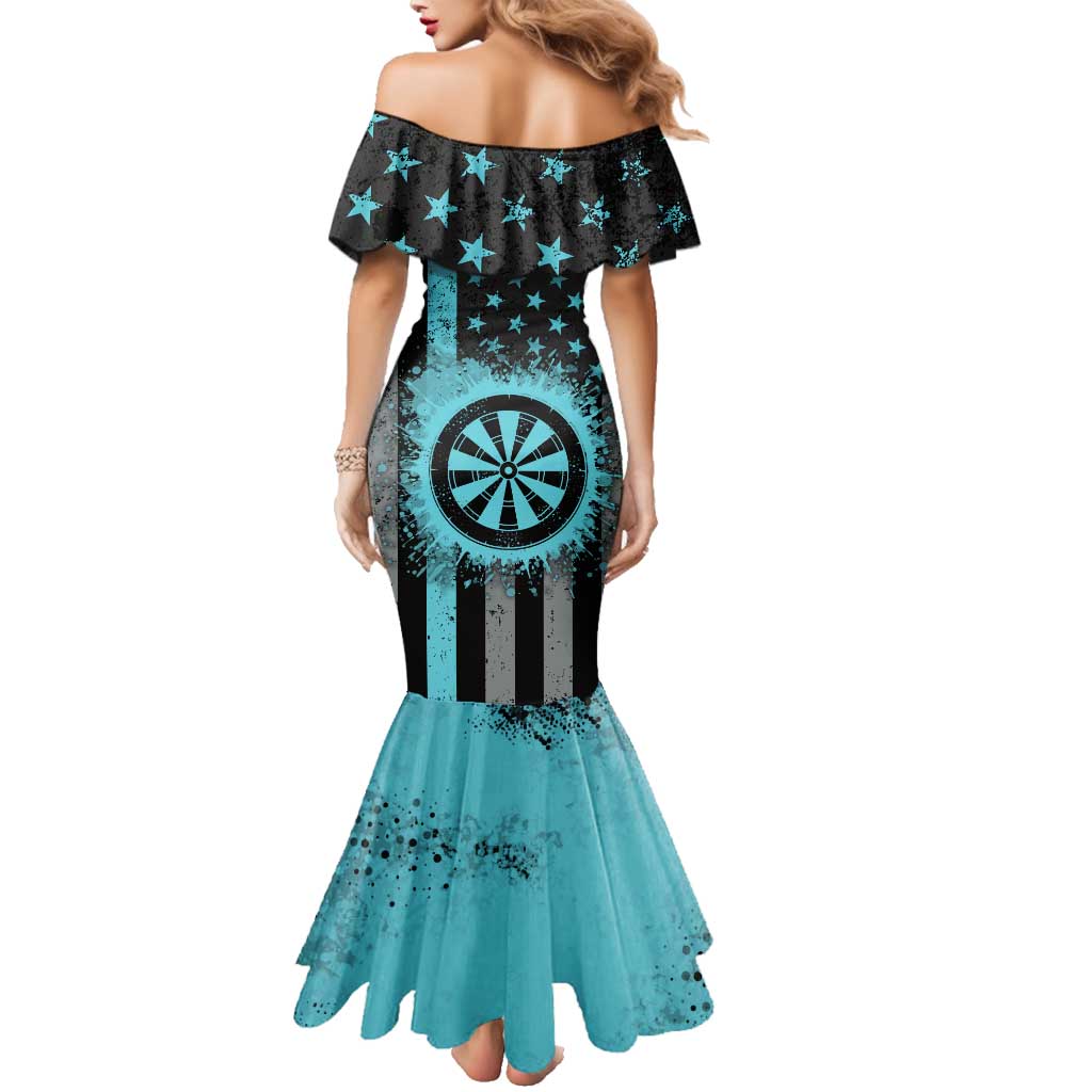 Custom Turquoise US Patriotic Darts Family Matching Mermaid Dress and Hawaiian Shirt Blue American Flag Pattern - Grunge Paint Splatter - Wonder Print Shop