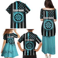 Custom Turquoise US Patriotic Darts Family Matching Puletasi and Hawaiian Shirt Blue American Flag Pattern - Grunge Paint Splatter - Wonder Print Shop