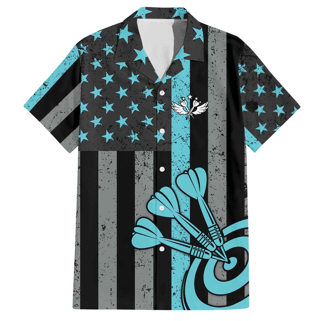 Custom Turquoise US Patriotic Darts Family Matching Puletasi and Hawaiian Shirt Blue American Flag Pattern - Grunge Paint Splatter - Wonder Print Shop