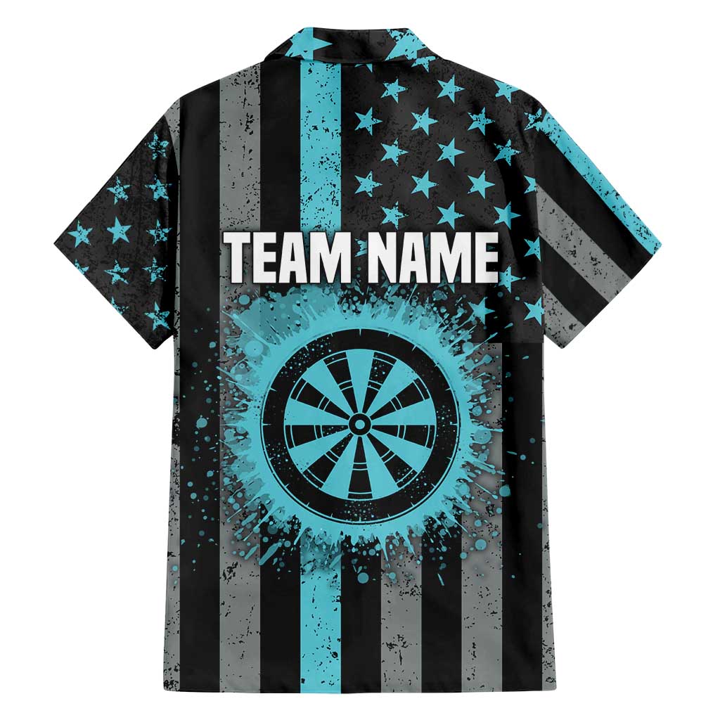 Custom Turquoise US Patriotic Darts Family Matching Puletasi and Hawaiian Shirt Blue American Flag Pattern - Grunge Paint Splatter - Wonder Print Shop