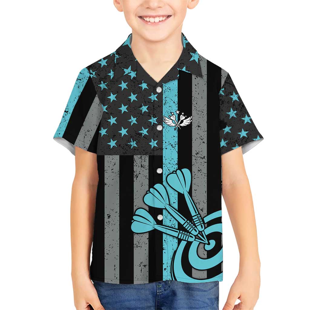 Custom Turquoise US Patriotic Darts Family Matching Puletasi and Hawaiian Shirt Blue American Flag Pattern - Grunge Paint Splatter - Wonder Print Shop