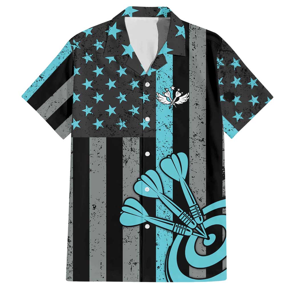 Custom Turquoise US Patriotic Darts Family Matching Short Sleeve Bodycon Dress and Hawaiian Shirt Blue American Flag Pattern - Grunge Paint Splatter - Wonder Print Shop
