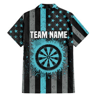 Custom Turquoise US Patriotic Darts Family Matching Short Sleeve Bodycon Dress and Hawaiian Shirt Blue American Flag Pattern - Grunge Paint Splatter - Wonder Print Shop